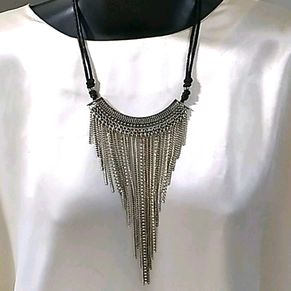 Rhinestone tassel corded necklace